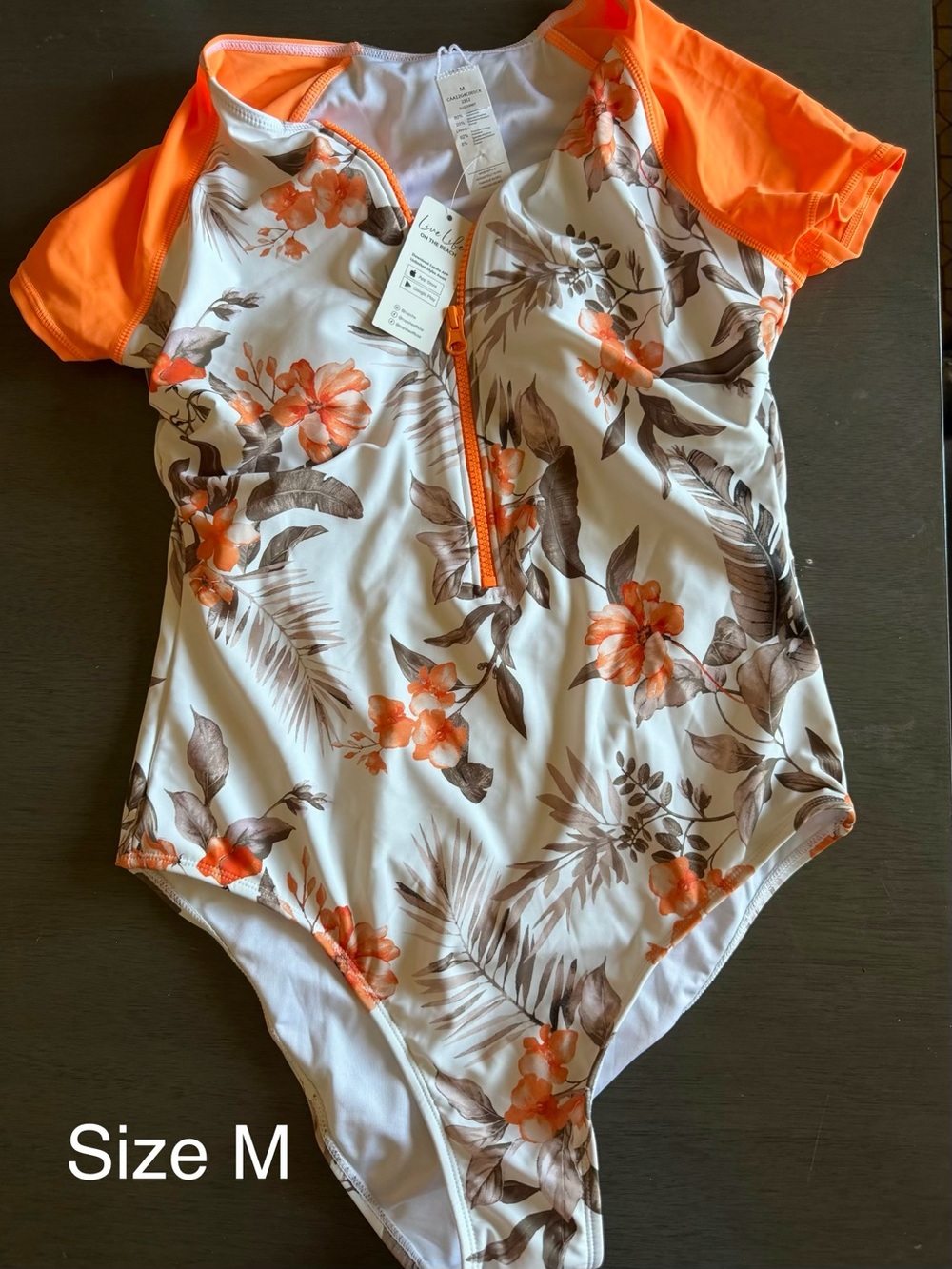 NWT Cupshe White Floral One-Piece Swimsuit with Orange Accents
